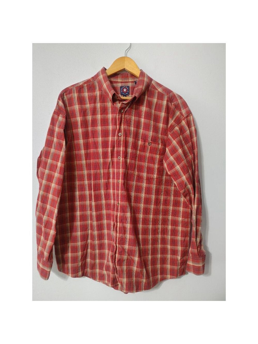 Men's Panhandle Slim Red Beige Plaid Casual Button Down Shirt XL
